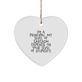 Funny Christmas Unique Gifts from Men to Principal Heart Ornament with Sarcasm Quote, Principal Office Decor, Heart Shaped Principal Gifts - Image 1